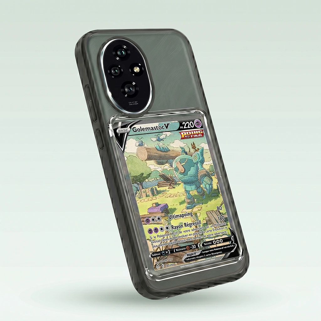 Coque Honor 200 noire avec slot pour carte (Pokémon, One Piece, Magic & TCG).