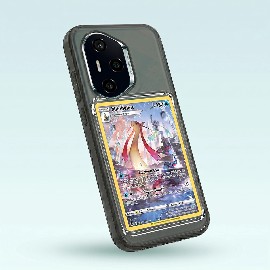 Coque Honor 300 Pro noire avec slot pour carte (Pokémon, One Piece, Magic & TCG).