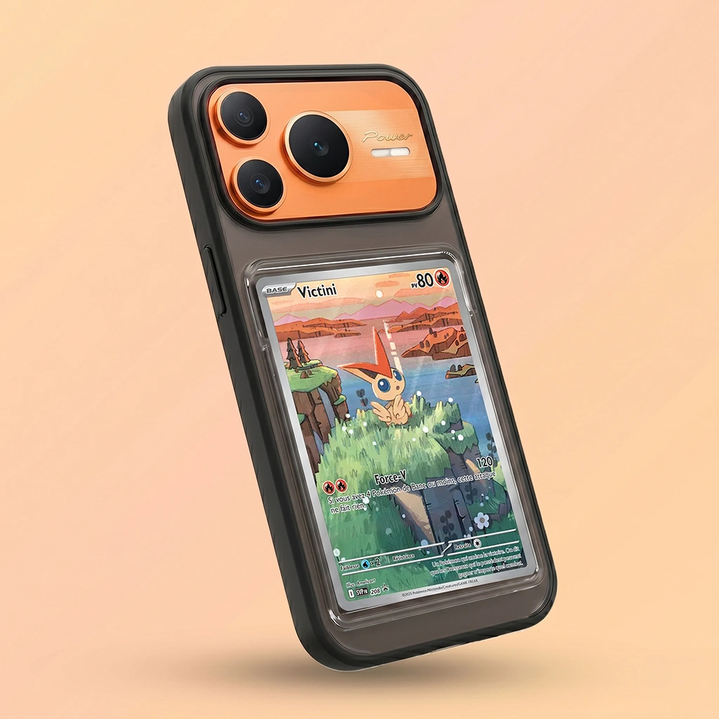 Coque Honor POWER noire avec slot pour carte (Pokémon, One Piece, Magic & TCG).