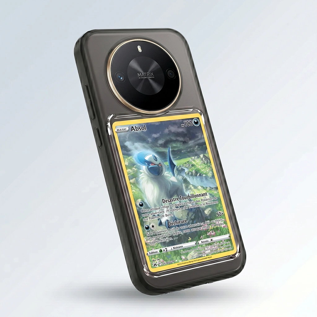 Coque Honor X50 GT noire avec slot pour carte (Pokémon, One Piece, Magic & TCG).