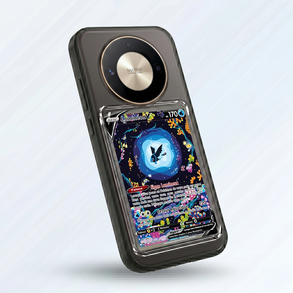 Coque Honor X50 Pro noire avec slot pour carte (Pokémon, One Piece, Magic & TCG).