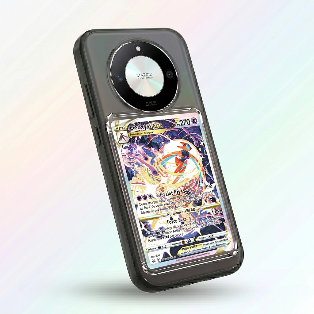 Coque Honor X50/X60 noire avec slot pour carte (Pokémon, One Piece, Magic & TCG).