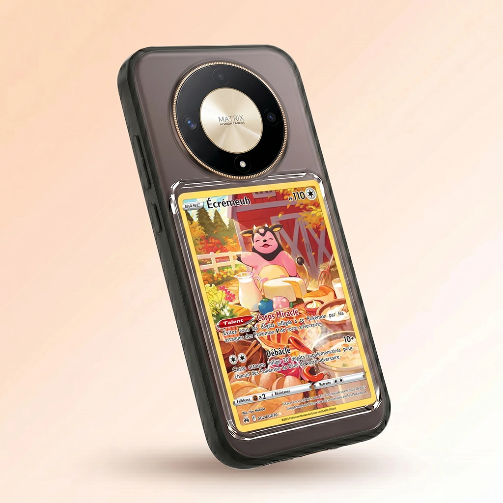 Coque Honor X9b noire avec slot pour carte (Pokémon, One Piece, Magic & TCG).