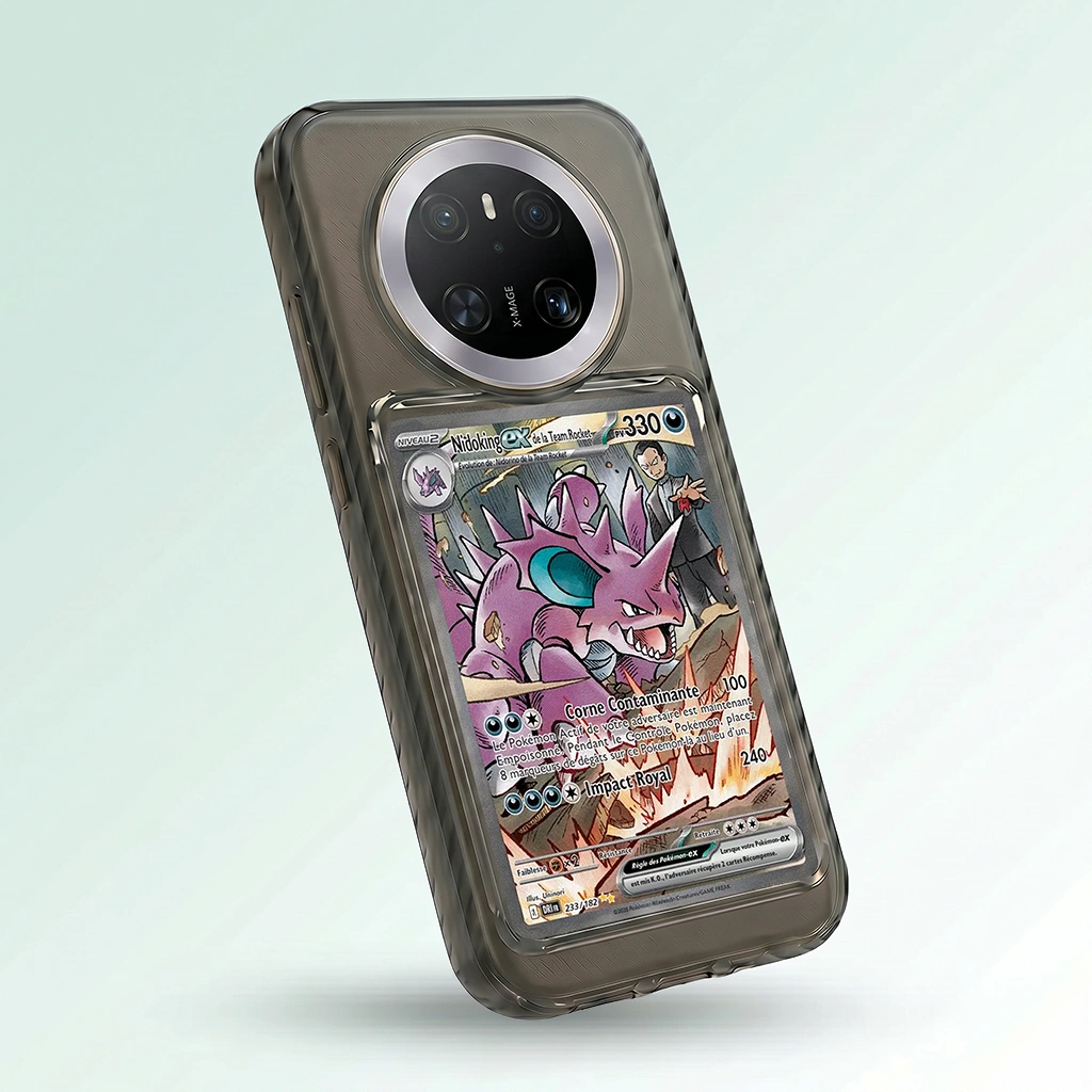 Coque Huawei Mate 70 noire avec slot pour carte (Pokémon, One Piece, Magic & TCG).