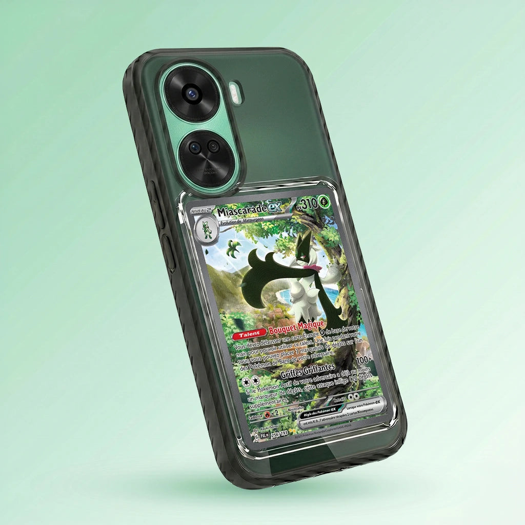 Coque Huawei nova 12 noire avec slot pour carte (Pokémon, One Piece, Magic & TCG).
