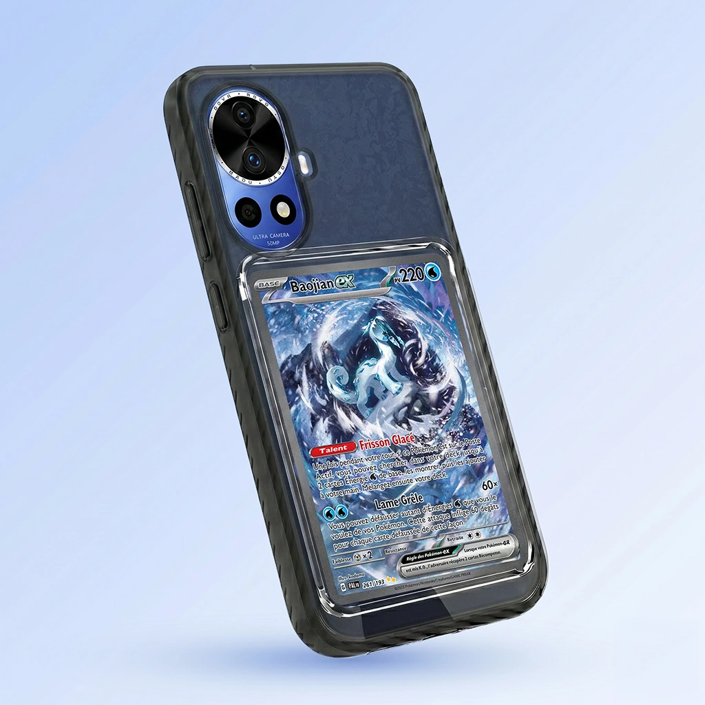Coque Huawei nova 12 PRO noire avec slot pour carte (Pokémon, One Piece, Magic & TCG).