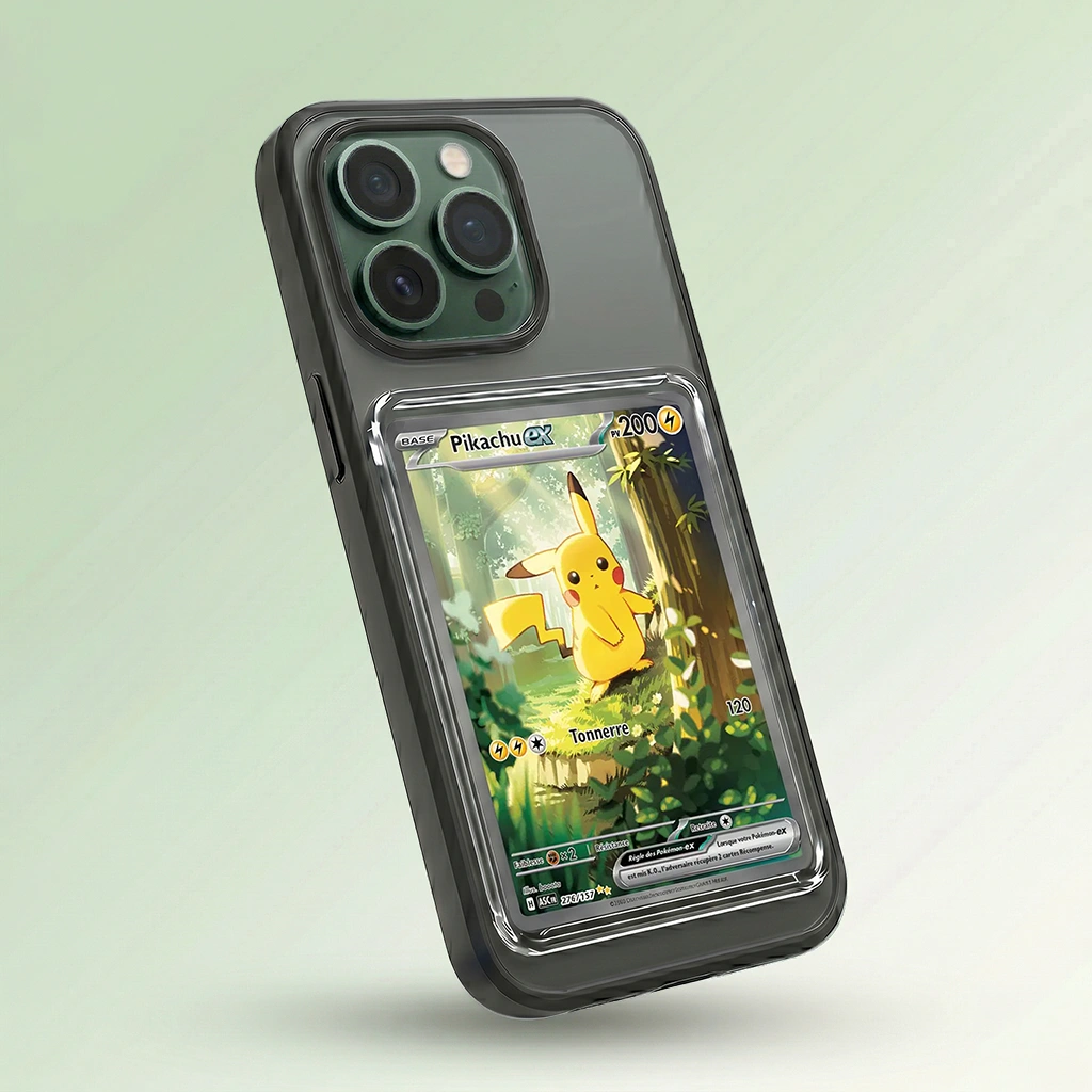 Coque iPhone 11 Pro noire avec slot pour carte (Pokémon, One Piece, Magic & TCG).