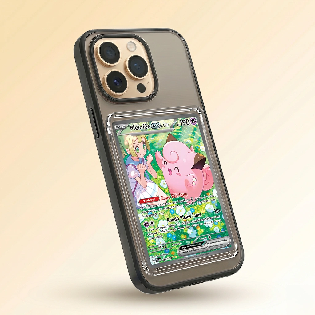 Coque iPhone 11 Pro Max noire avec slot pour carte (Pokémon, One Piece, Magic & TCG).