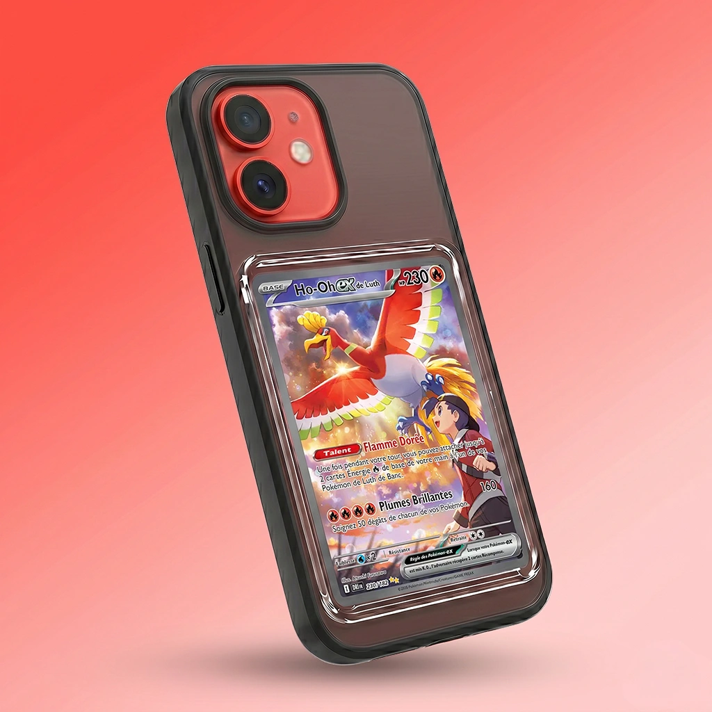 Coque iPhone 12 noire avec slot pour carte (Pokémon, One Piece, Magic & TCG).