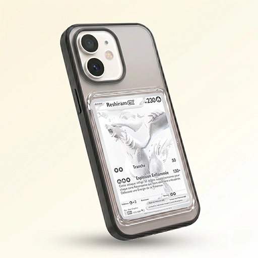 Coque iPhone 12 Mini noire avec slot pour carte (Pokémon, One Piece, Magic & TCG).
