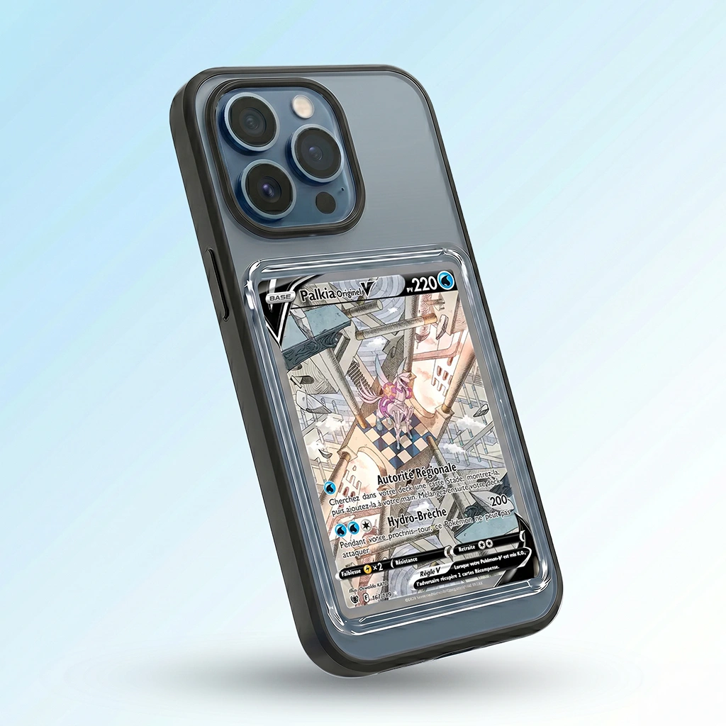 Coque iPhone 12 Pro Max noire avec slot pour carte (Pokémon, One Piece, Magic & TCG).