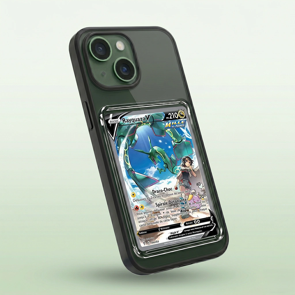 Coque iPhone 13 noire avec slot pour carte (Pokémon, One Piece, Magic & TCG).