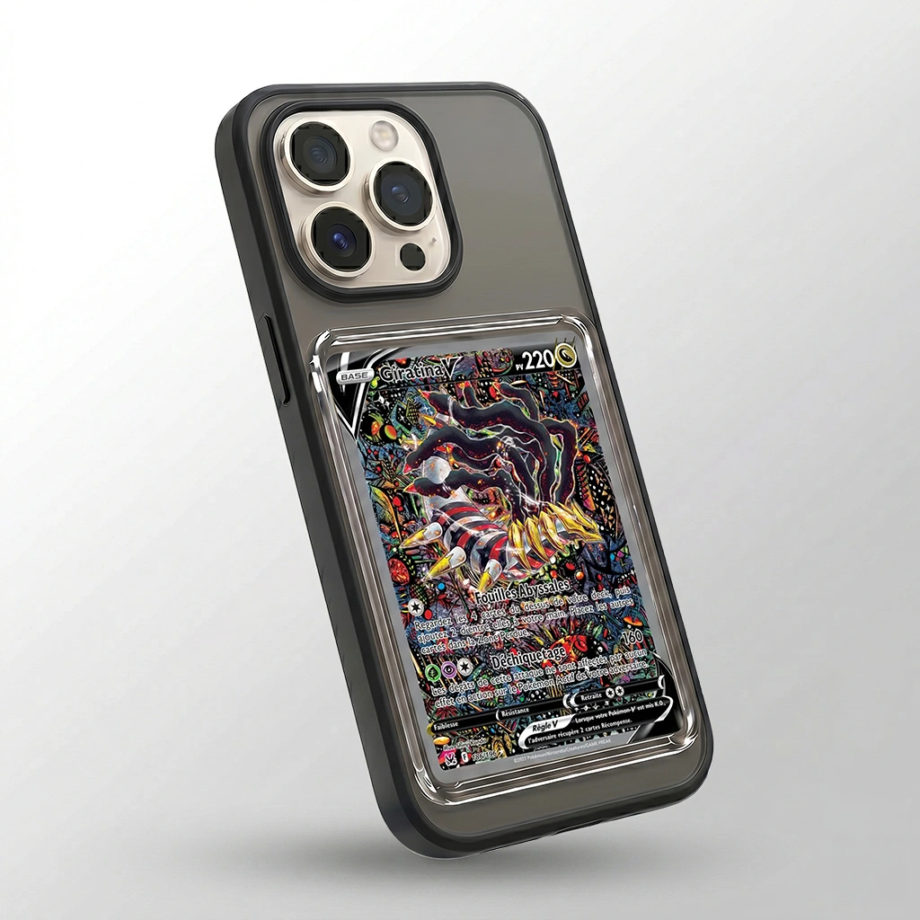 Coque iPhone 13 Pro noire avec slot pour carte (Pokémon, One Piece, Magic & TCG).