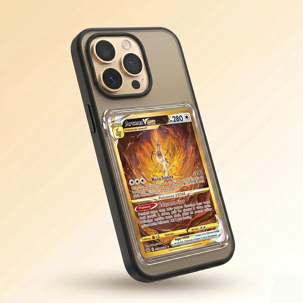 Coque iPhone 14 Pro Max noire avec slot pour carte (Pokémon, One Piece, Magic & TCG).
