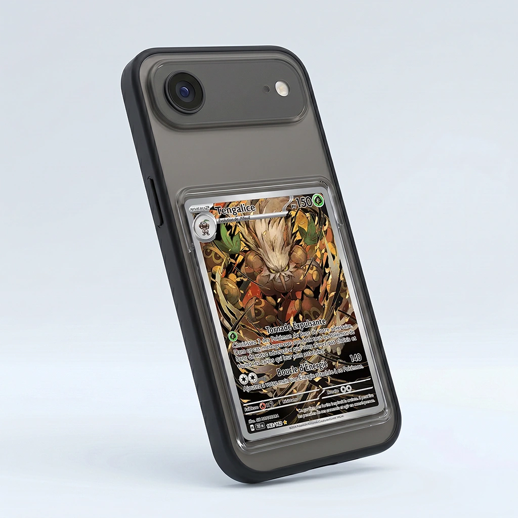 Coque iPhone Air noire avec slot pour carte (Pokémon, One Piece, Magic & TCG).