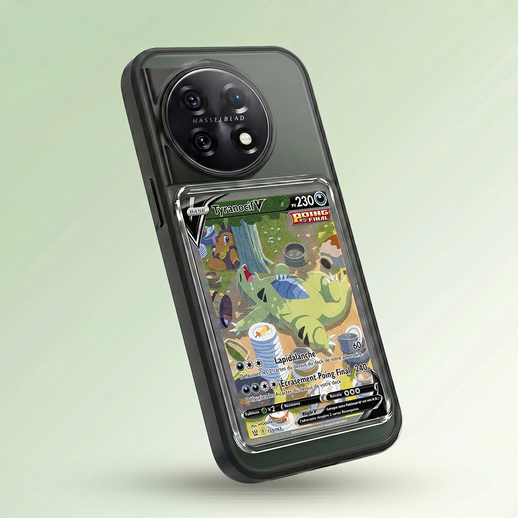 Coque OnePlus 11 noire avec slot pour carte (Pokémon, One Piece, Magic & TCG).