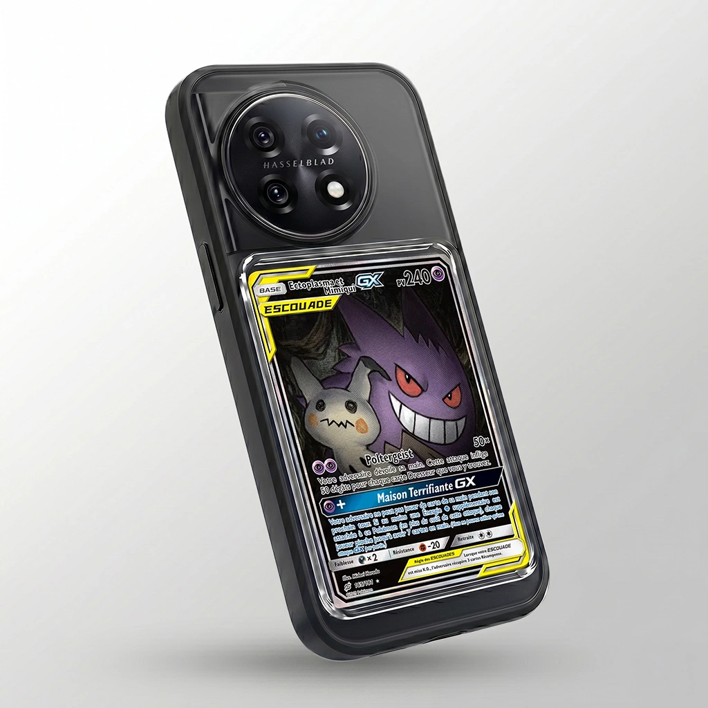 Coque OnePlus 11R noire avec slot pour carte (Pokémon, One Piece, Magic & TCG).