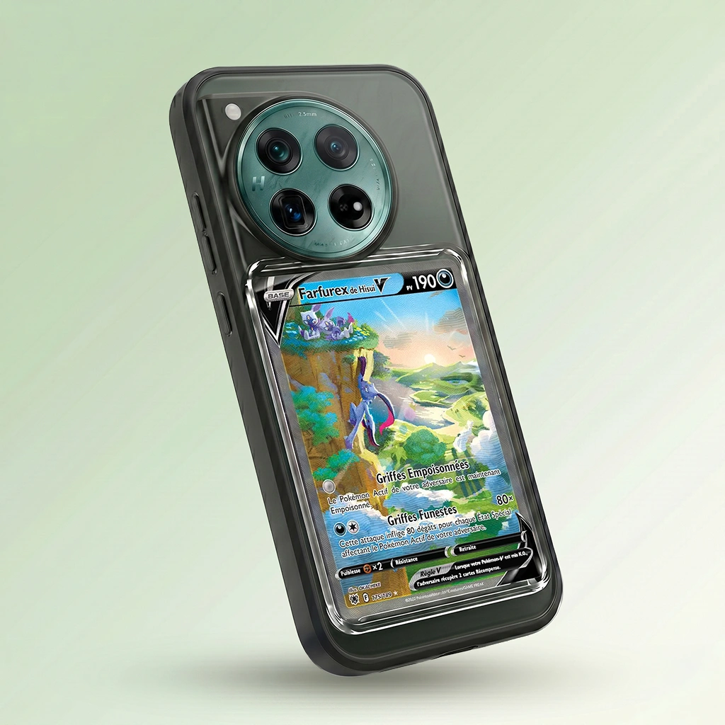 Coque OnePlus 12 noire avec slot pour carte (Pokémon, One Piece, Magic & TCG).