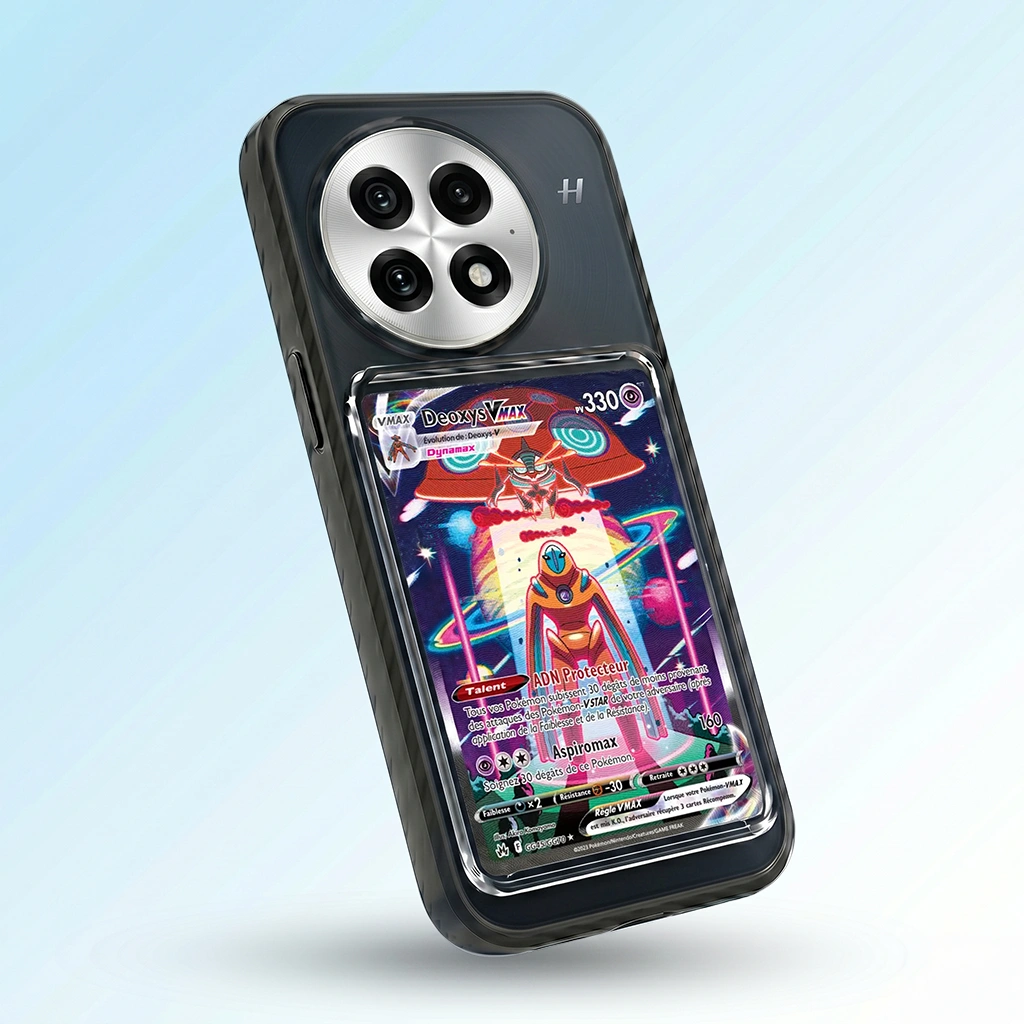Coque OnePlus 13 noire avec slot pour carte (Pokémon, One Piece, Magic & TCG).