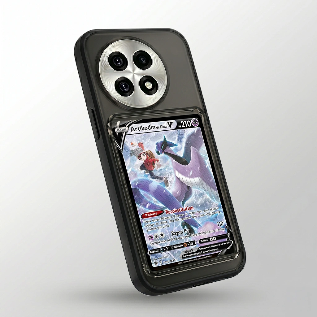 Coque OnePlus 13R noire avec slot pour carte (Pokémon, One Piece, Magic & TCG).