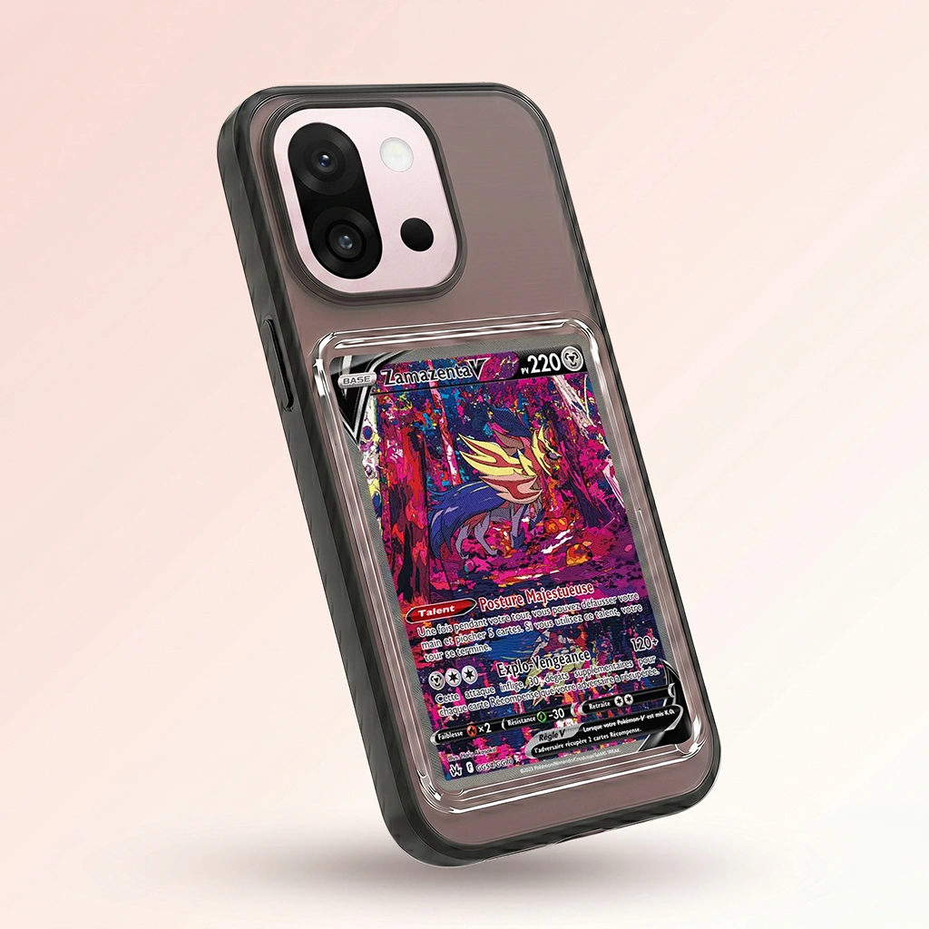 Coque OnePlus 13T noire avec slot pour carte (Pokémon, One Piece, Magic & TCG).