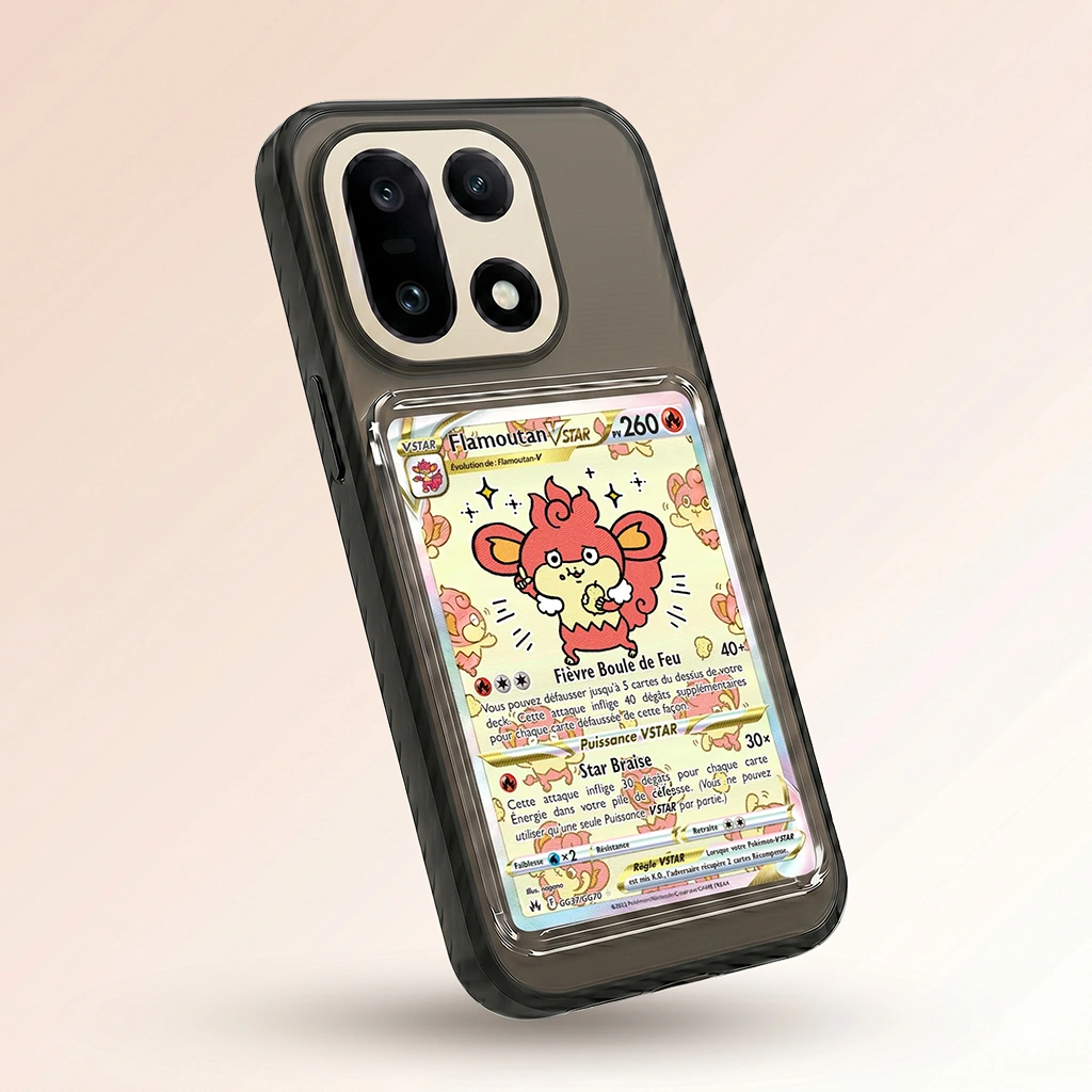 Coque OnePlus 15 noire avec slot pour carte (Pokémon, One Piece, Magic & TCG).