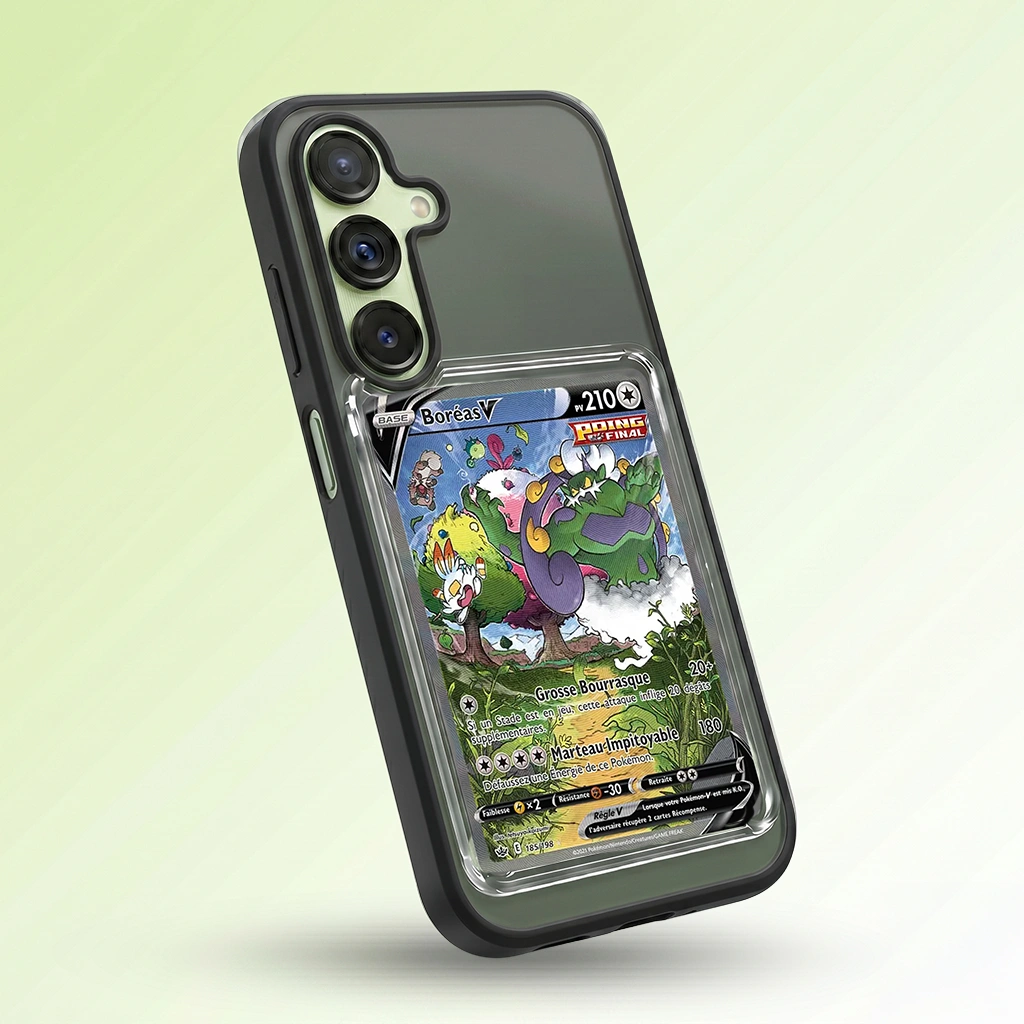 Coque Samsung A14 noire avec slot pour carte (Pokémon, One Piece, Magic & TCG).