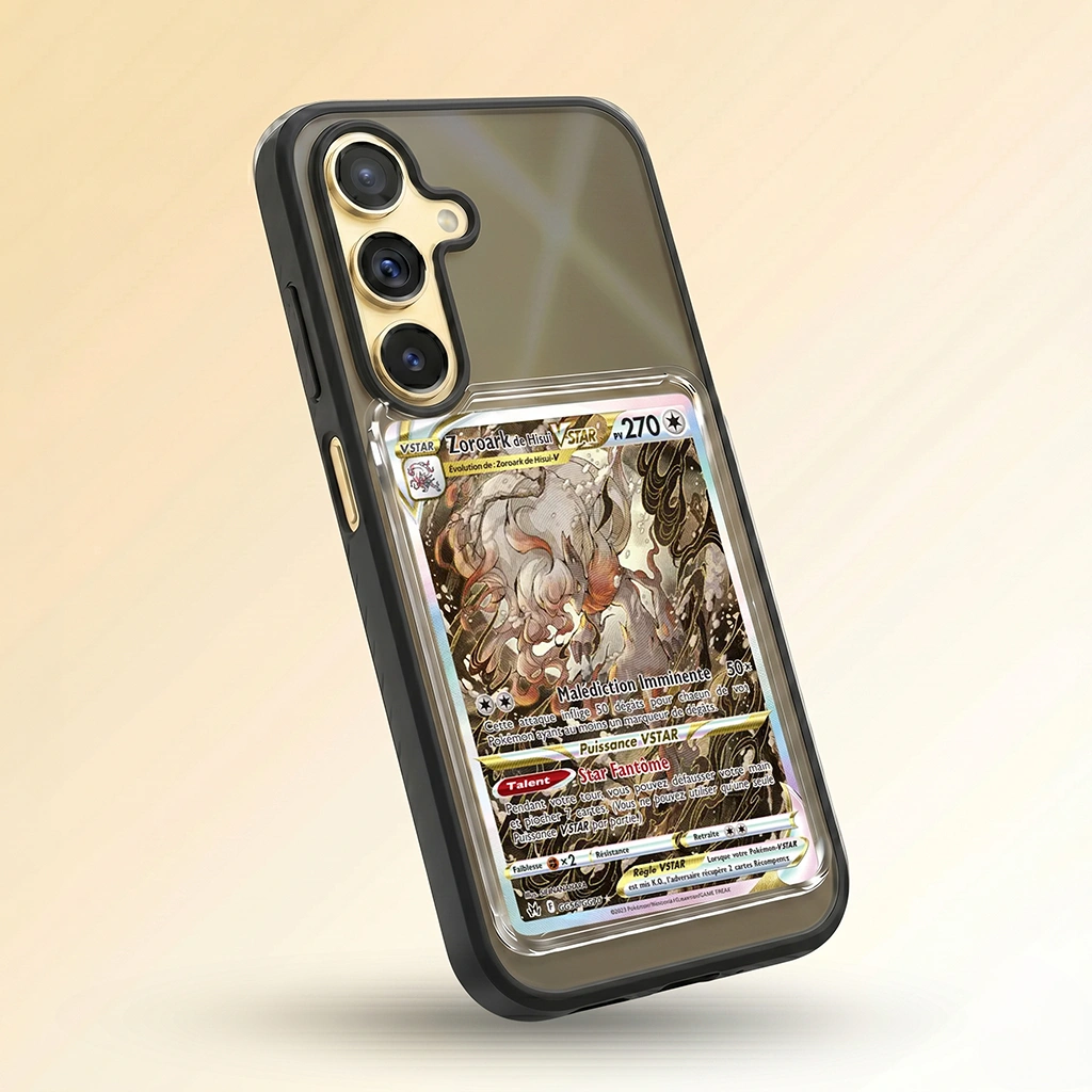 Coque Samsung A16 noire avec slot pour carte (Pokémon, One Piece, Magic & TCG).