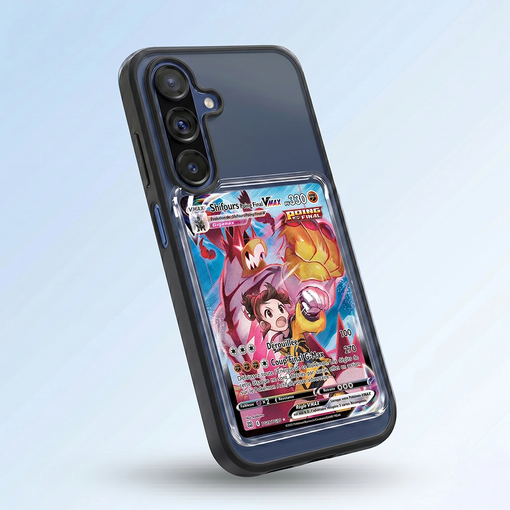 Coque Samsung A17 noire avec slot pour carte (Pokémon, One Piece, Magic & TCG).