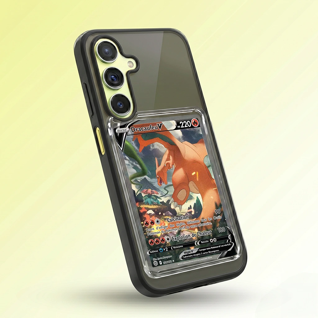 Coque Samsung A24 noire avec slot pour carte (Pokémon, One Piece, Magic & TCG).