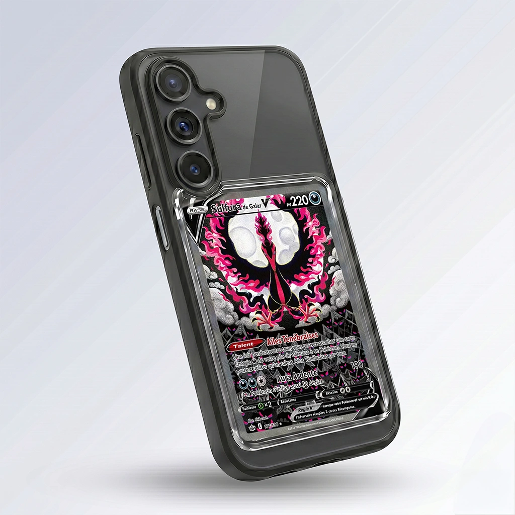 Coque Samsung A34 noire avec slot pour carte (Pokémon, One Piece, Magic & TCG).