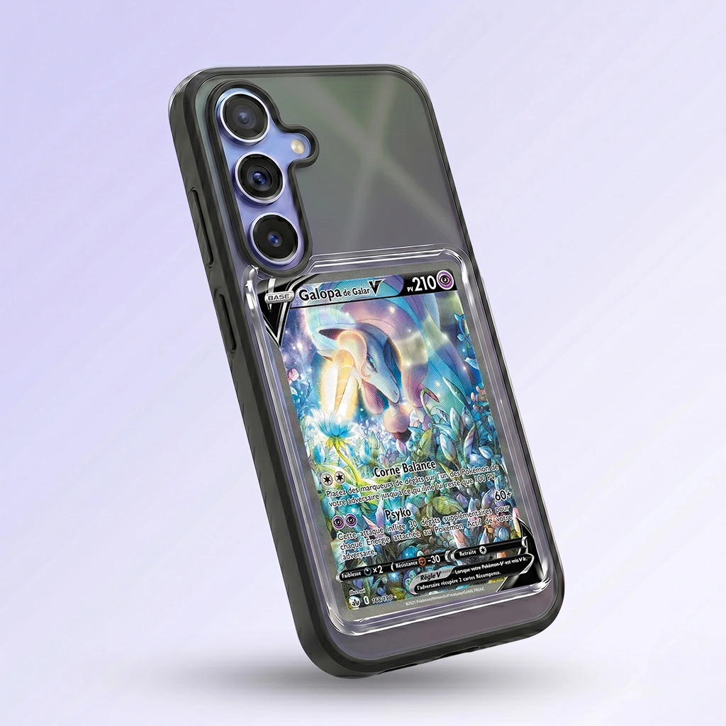 Coque Samsung A36 noire avec slot pour carte (Pokémon, One Piece, Magic & TCG).