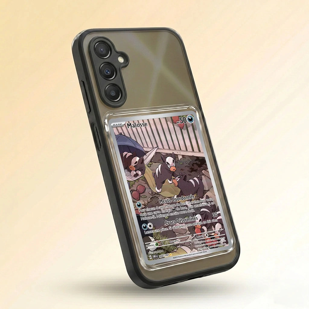 Coque Samsung A56 noire avec slot pour carte (Pokémon, One Piece, Magic & TCG).