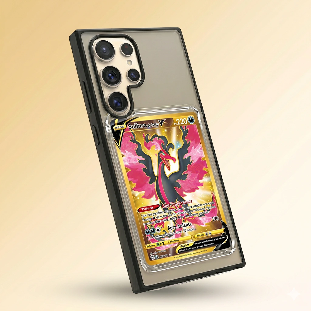 Coque Samsung S25 Ultra noire avec slot pour carte (Pokémon, One Piece, Magic & TCG).