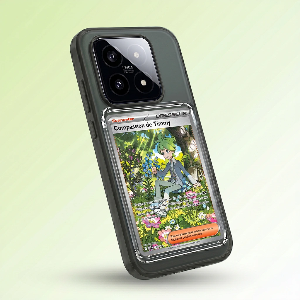 Coque Xiaomi 14 Pro noire avec slot pour carte (Pokémon, One Piece, Magic & TCG).