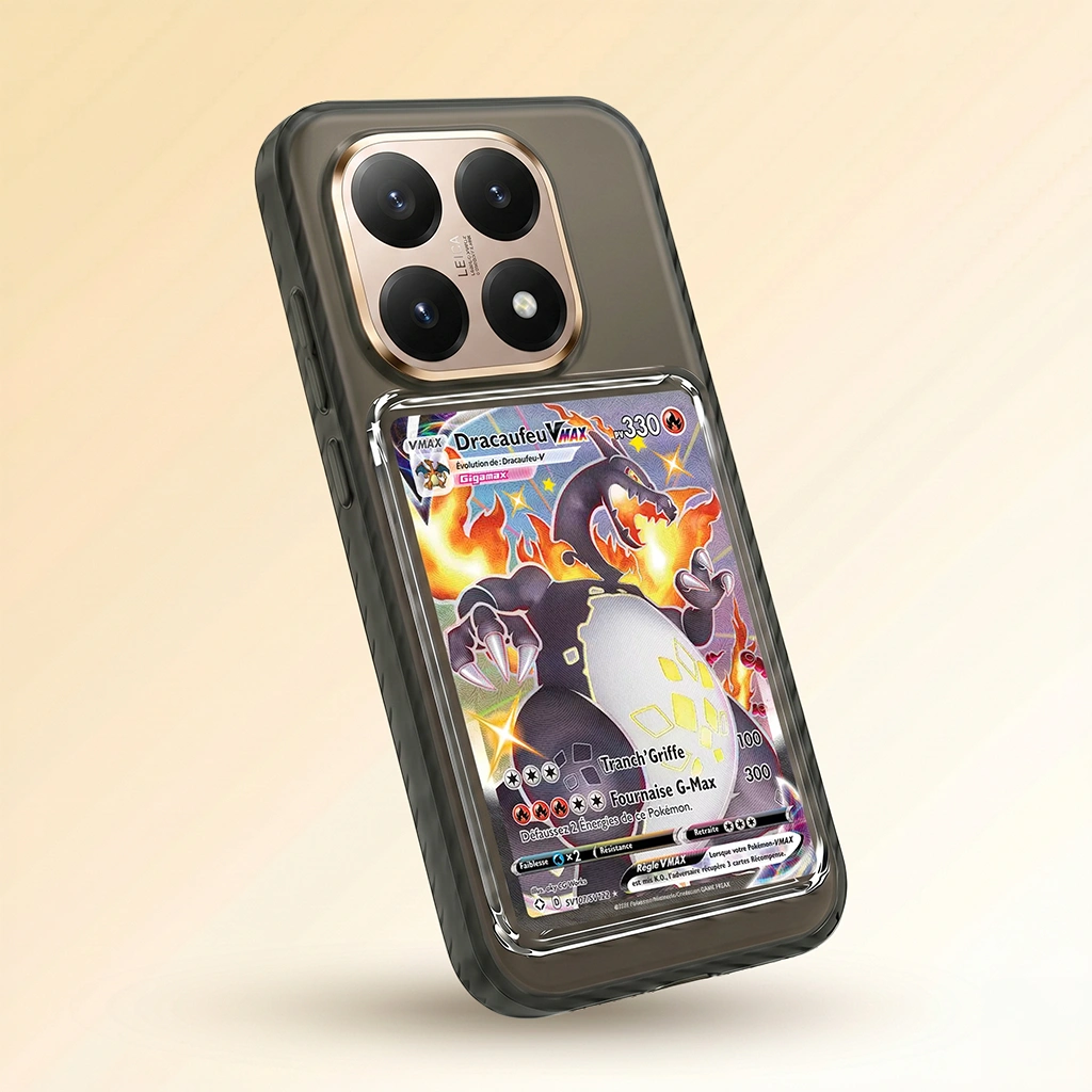 Coque Xiaomi 15T noire avec slot pour carte (Pokémon, One Piece, Magic & TCG).
