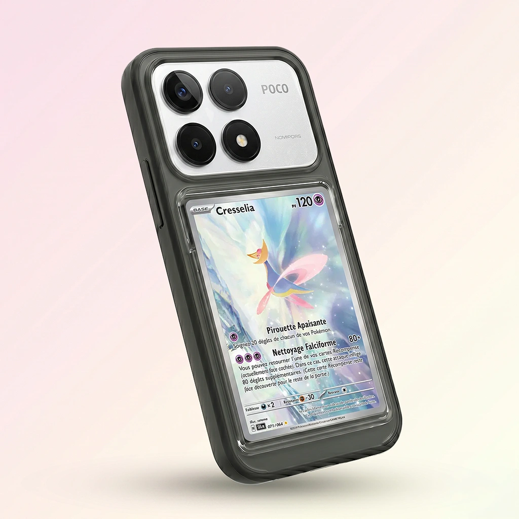 Coque Xiaomi Poco F6 Pro noire avec slot pour carte (Pokémon, One Piece, Magic & TCG).
