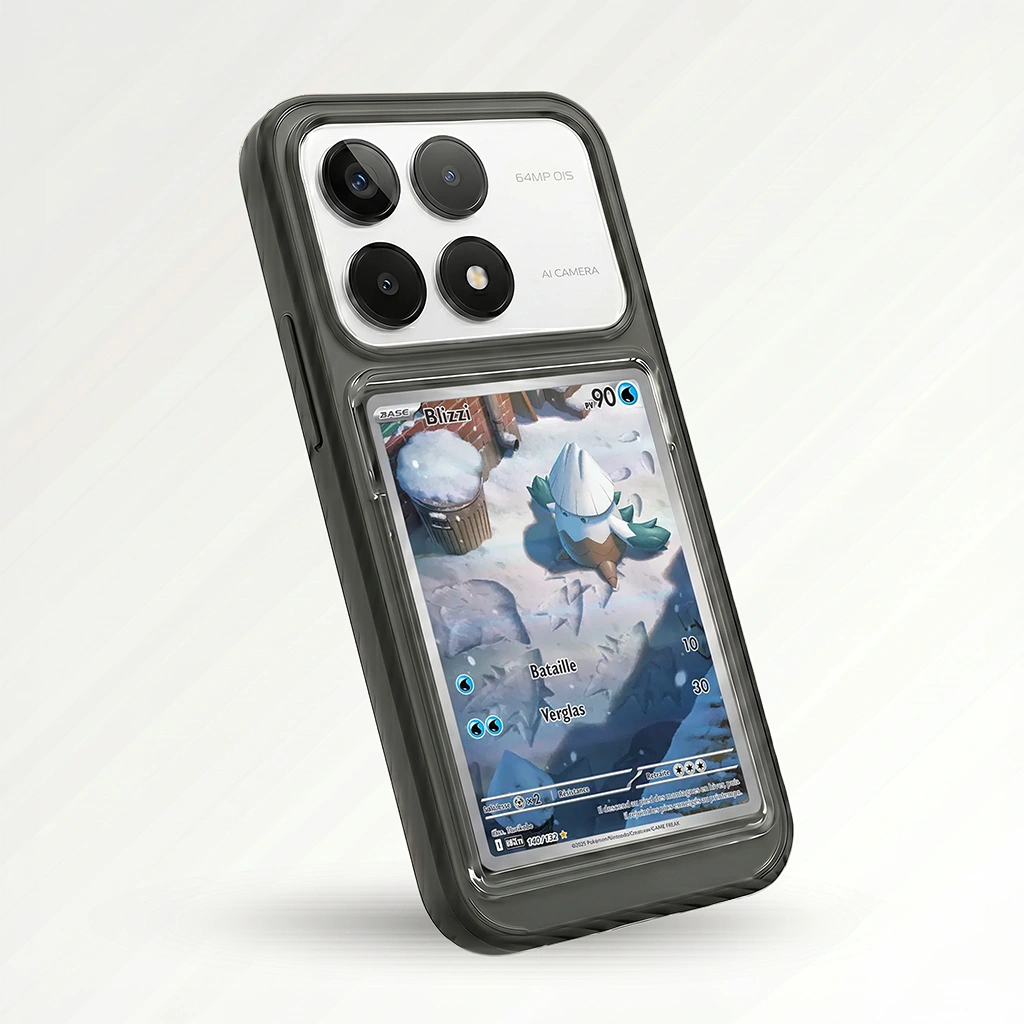 Coque Xiaomi Poco K70 noire avec slot pour carte (Pokémon, One Piece, Magic & TCG).