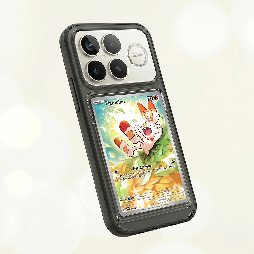 Coque Xiaomi Poco K90 noire avec slot pour carte (Pokémon, One Piece, Magic & TCG).