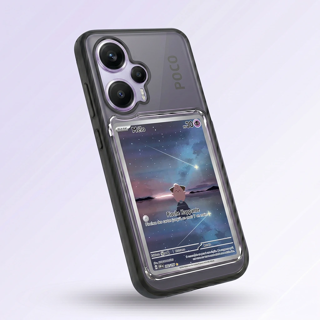 Coque Xiaomi Poco M6 noire avec slot pour carte (Pokémon, One Piece, Magic & TCG).