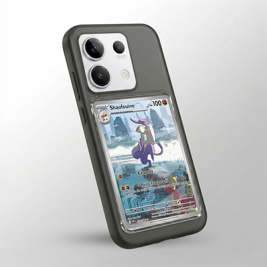 Coque Xiaomi Redmi 13 5G noire avec slot pour carte (Pokémon, One Piece, Magic & TCG).