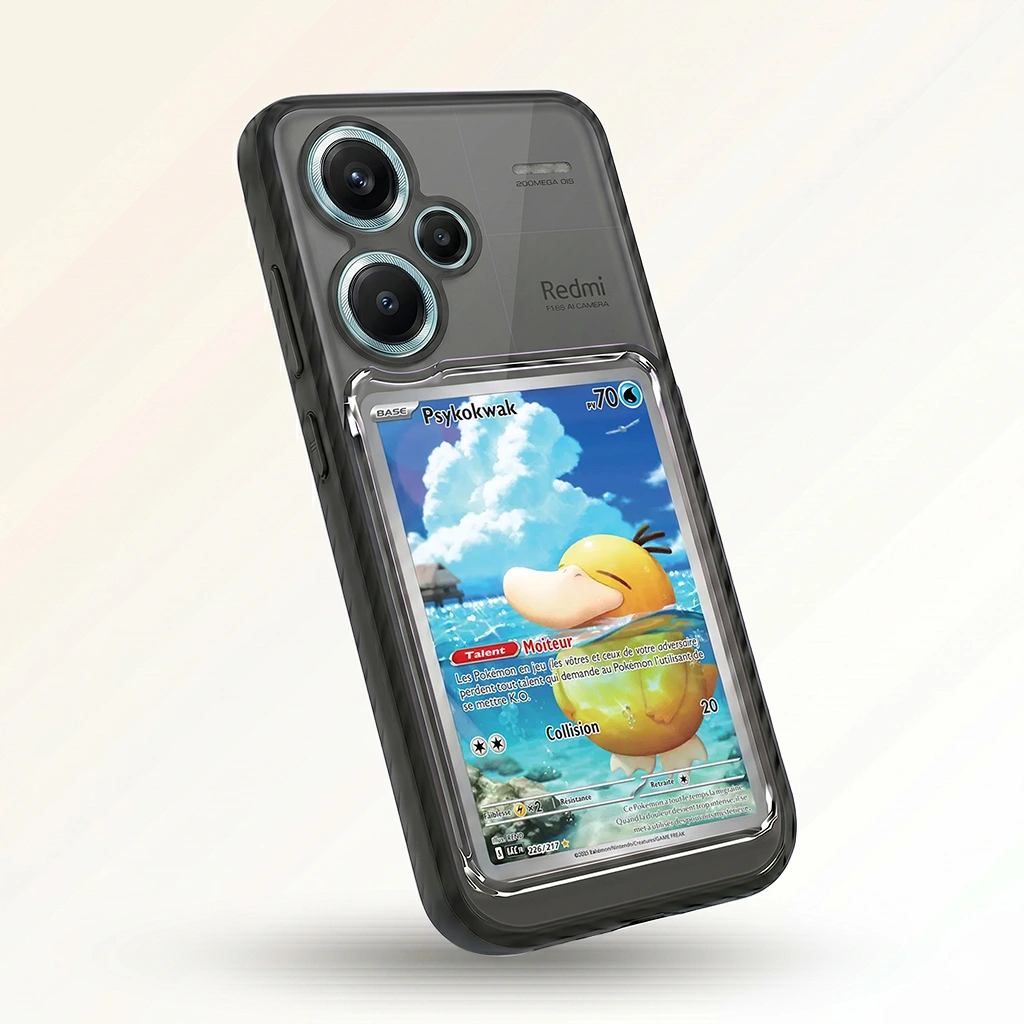 Coque Xiaomi Redmi Note 13 pro plus noire avec slot pour carte (Pokémon, One Piece, Magic & TCG).