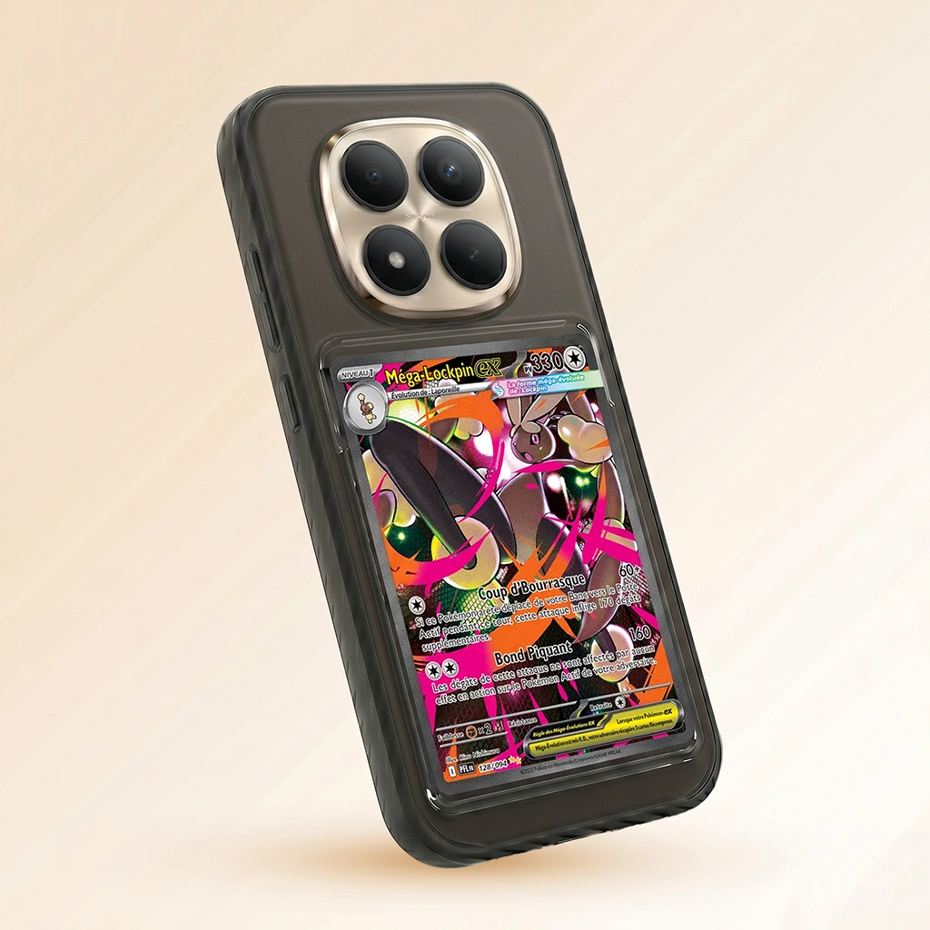 Coque Xiaomi 15 Pro noire avec slot pour carte (Pokémon, One Piece, Magic & TCG).