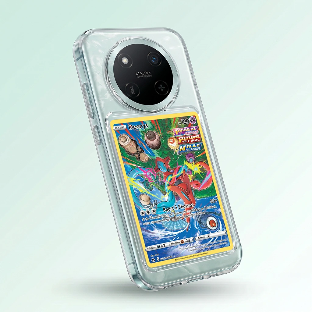 Coque Honor X60 transparente avec slot pour carte (Pokémon, One Piece, Magic & TCG).