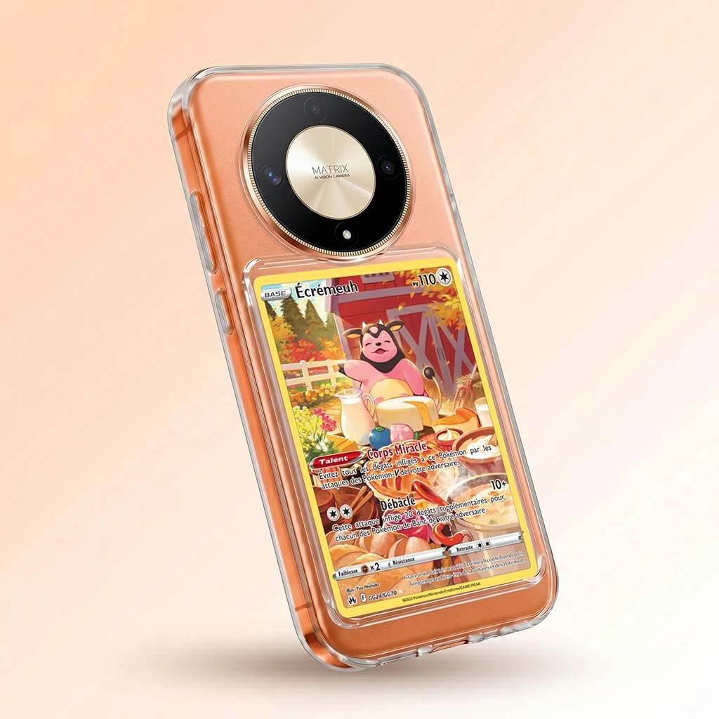 Coque Honor X9B transparente avec slot pour carte (Pokémon, One Piece, Magic & TCG).