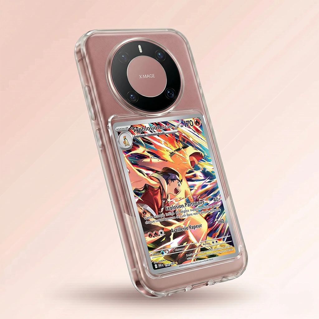 Coque Mate 60 Pro transparente + slot carte (Pokémon, One Piece, Magic & TCG).