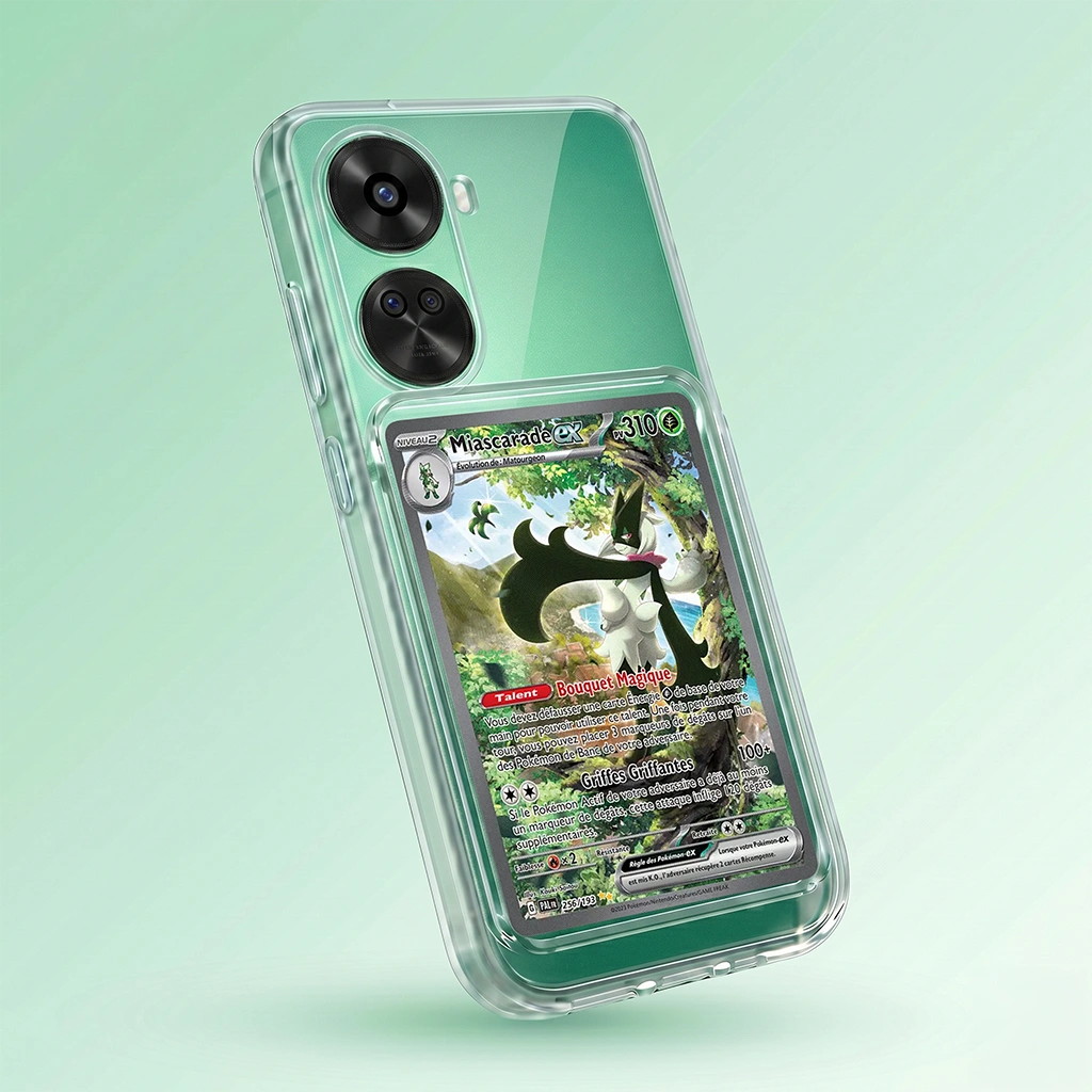 Coque Nova 12 transparente + slot carte (Pokémon, One Piece, Magic & TCG).