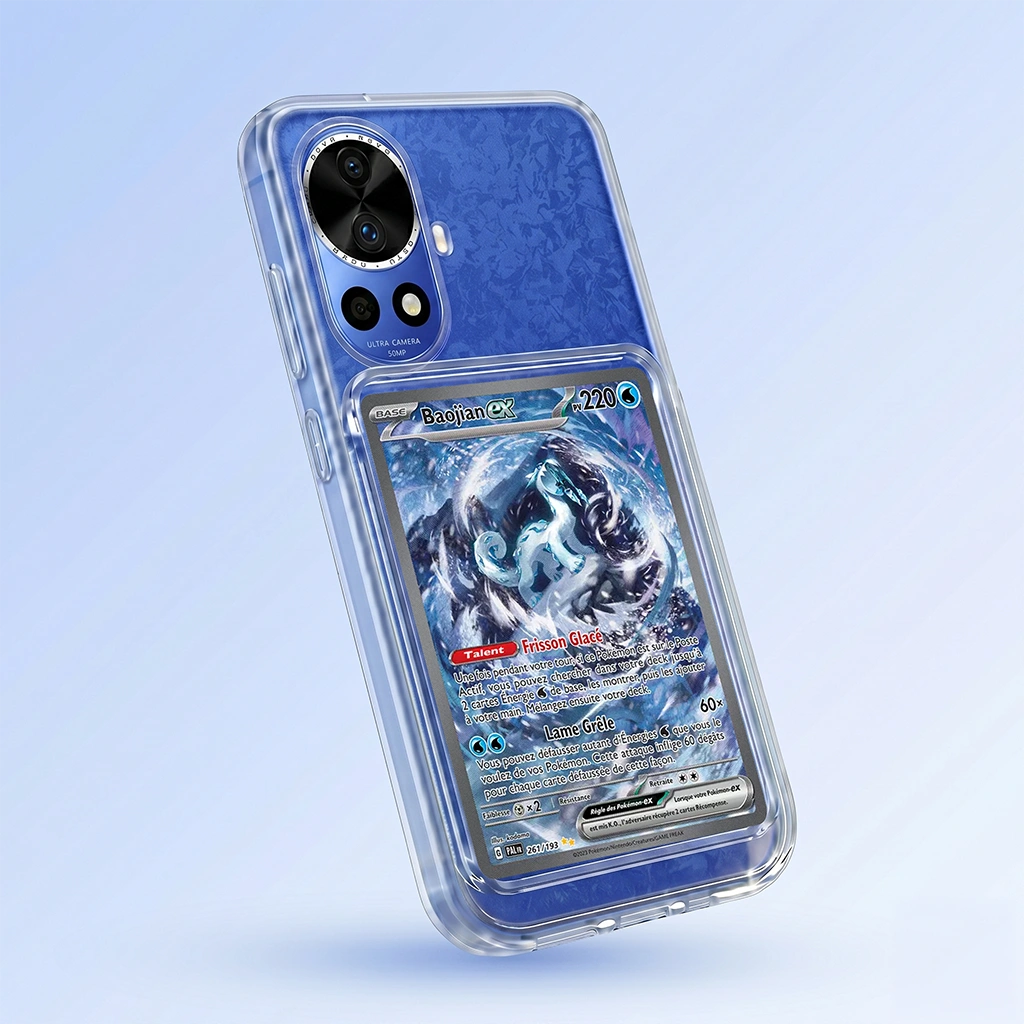 Coque Nova 12 Pro transparente + slot carte (Pokémon, One Piece, Magic & TCG).