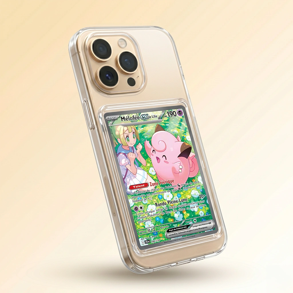 Coque iPhone 11 Pro Max transparente + slot carte (Pokémon, One Piece, Magic & TCG).