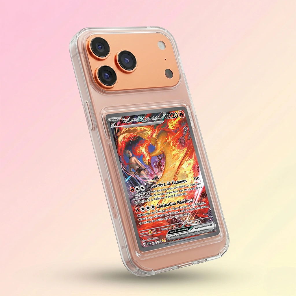 Coque iPhone 17 Pro Max Transparent avec slot pour carte (Pokémon, One Piece, Magic & TCG).